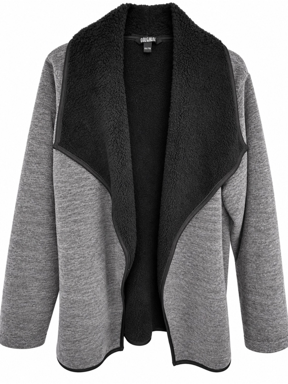 Nicole Miller Gray Open-Front Cardigan with Black Sherpa Lining